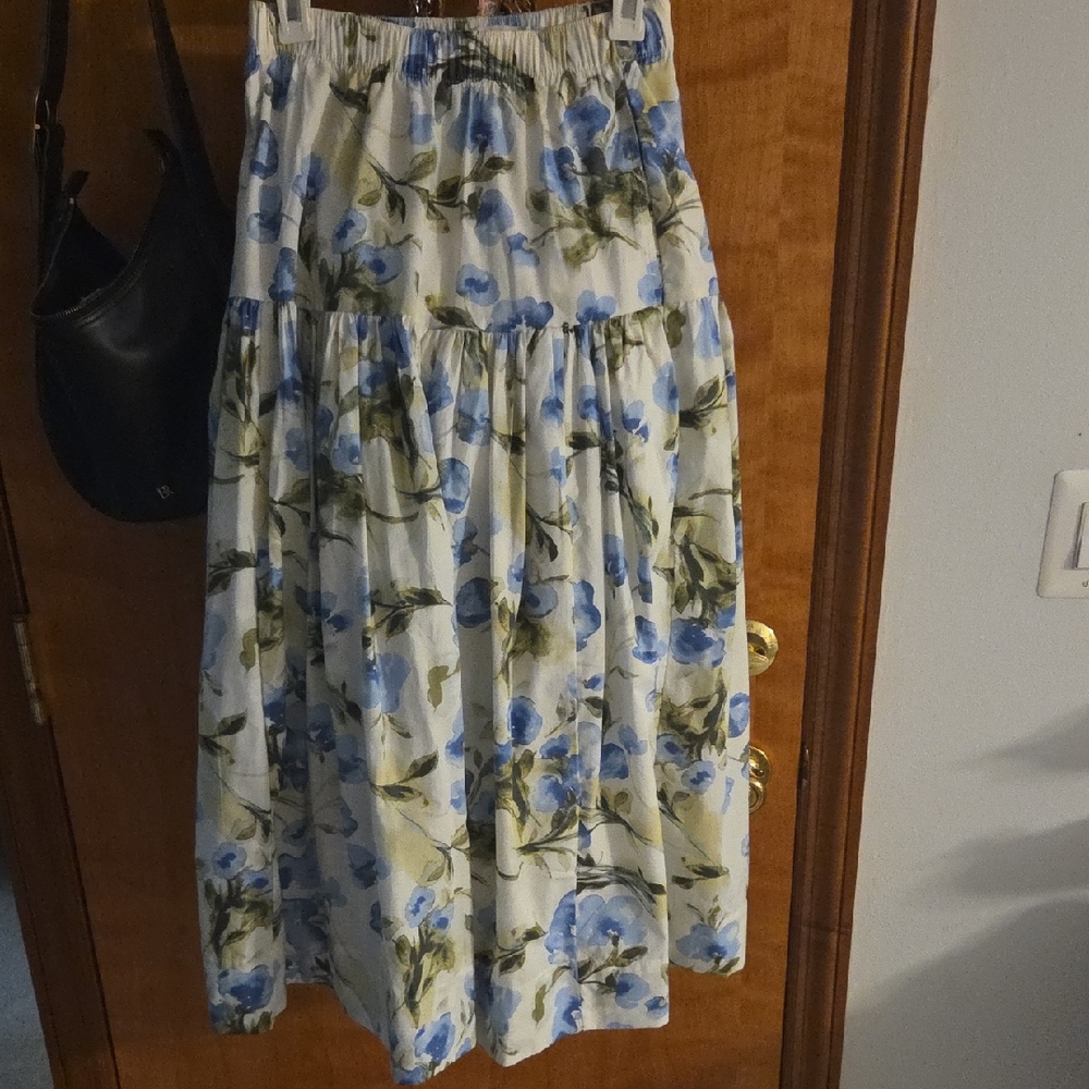 Abercrombie & Fitch Tiered Bubble Midi Skirt in Blue and Yellow